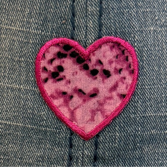 New Custom Designed Distressed Blue Baseball Cap with Pink & Black Heart. main image 4
